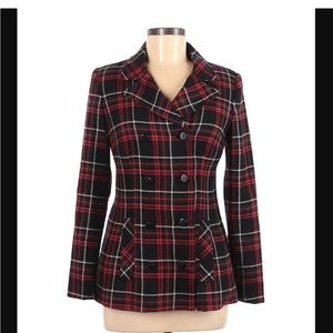 CAbi #165 Peacoat Jacket Size 2 Manhattan Tartan Double-Breasted Holiday Winter